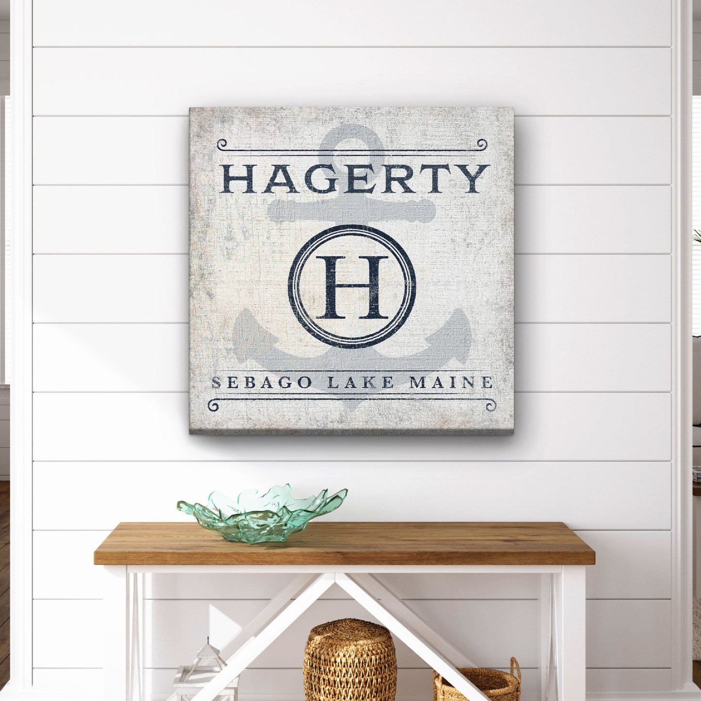 Personalized Family Name & Anchor Monogram Canvas Decor - personalized coastal canvas wall art option 11