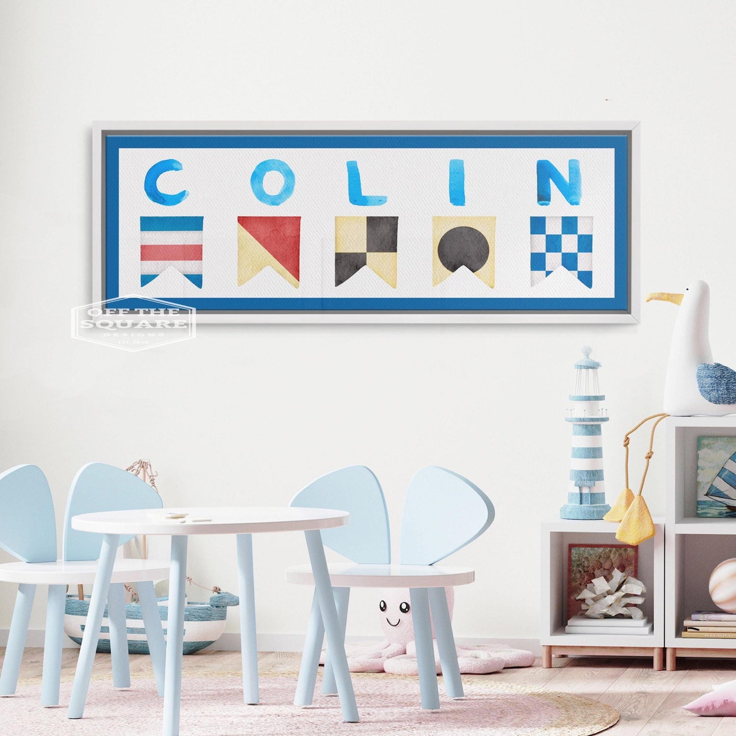 Nautical flag framed kid's name print, Personalized Child's Name, Kid's Room Name Sign, Nautical Alphabet Sign for Nursery, Maritime Flags