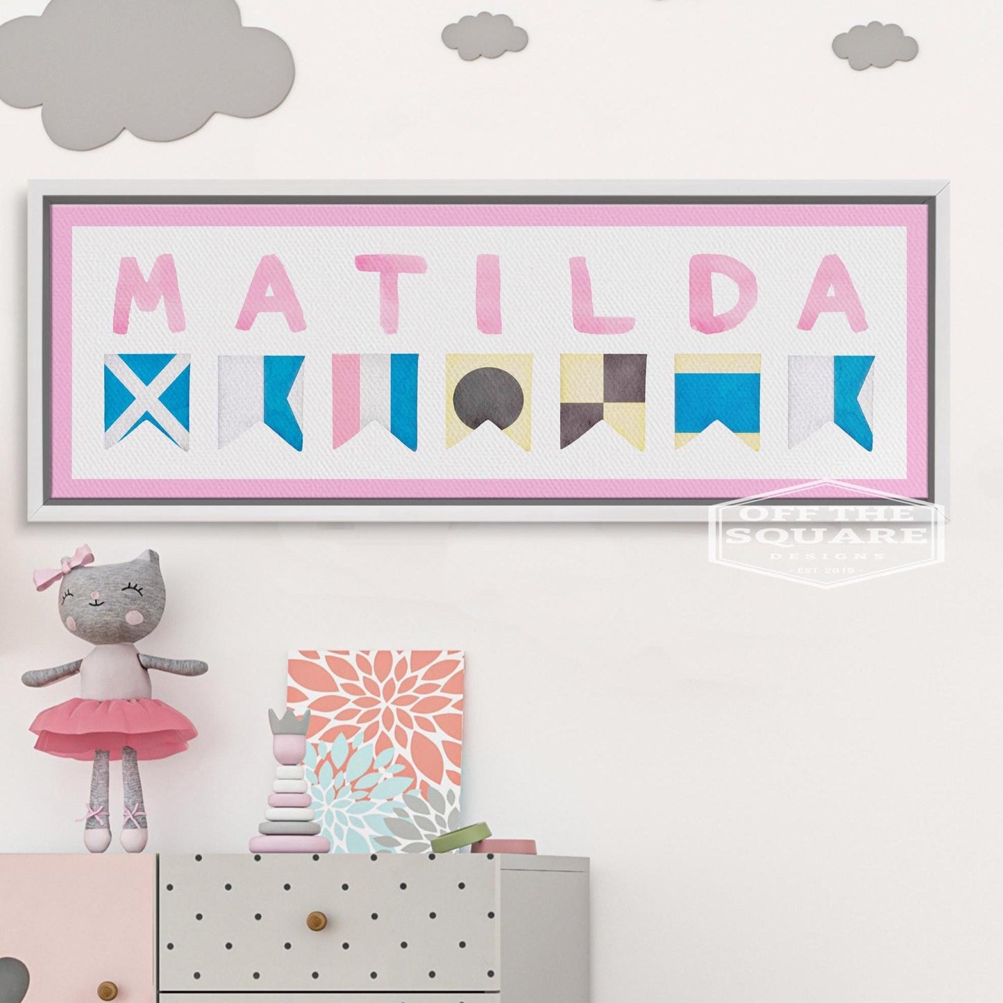Nautical flag framed kid's name print, Personalized Child's Name, Kid's Room Name Sign, Nautical Alphabet Sign for Nursery, Maritime Flags