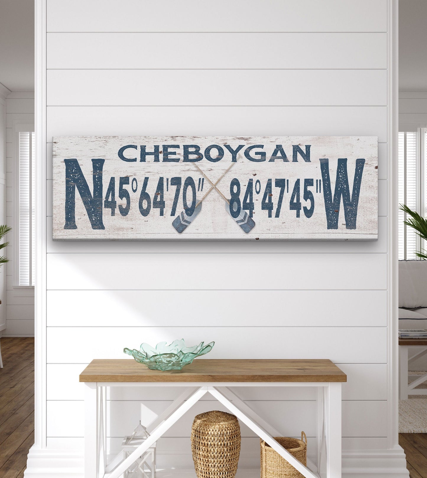 Longitude Latitude Personalized Coordinates Sign, With, Rustic Oars Paddles