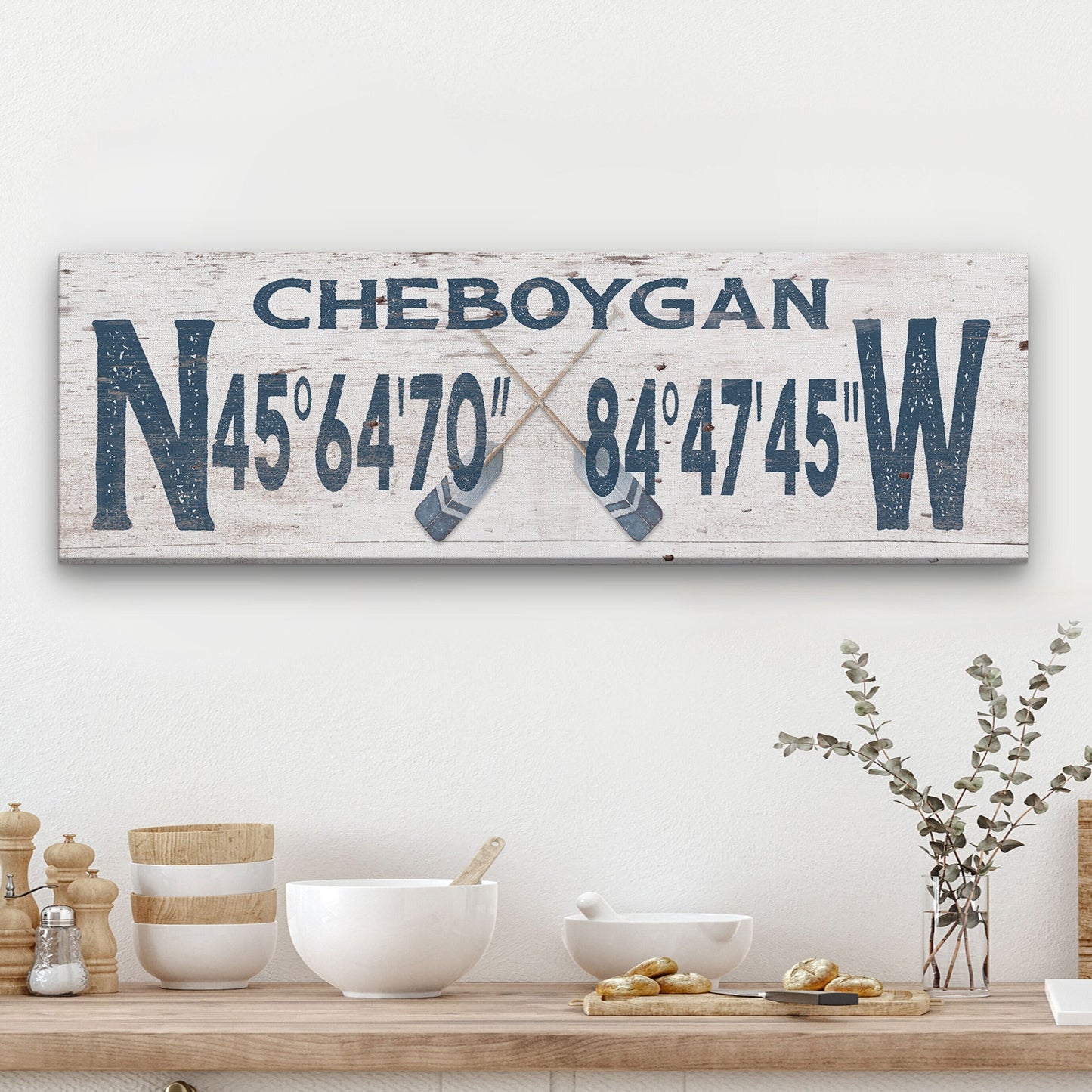 Longitude Latitude Personalized Coordinates Sign, With, Rustic Oars Paddles