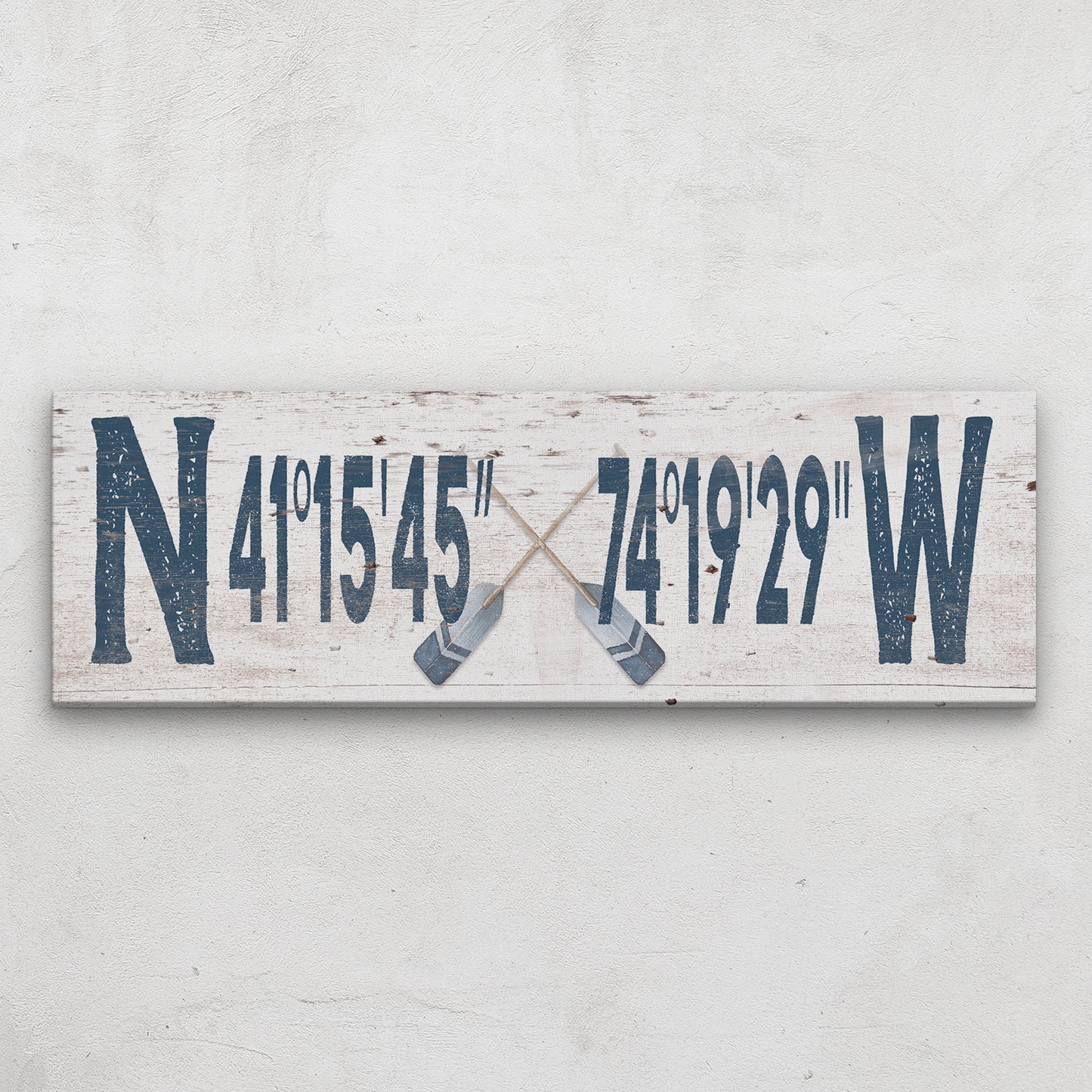 Longitude Latitude Personalized Coordinates Sign, With, Rustic Oars Paddles