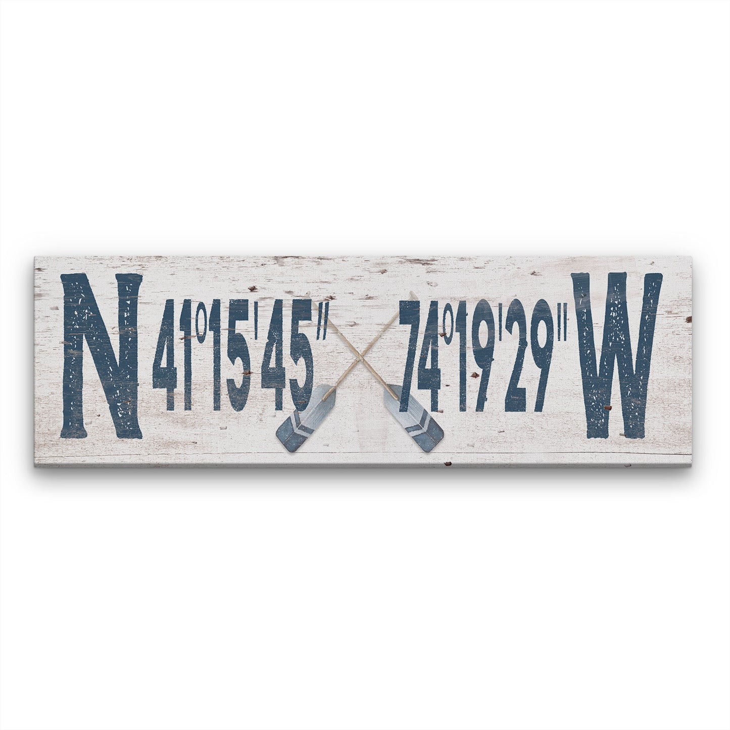 Longitude Latitude Personalized Coordinates Sign, With, Rustic Oars Paddles