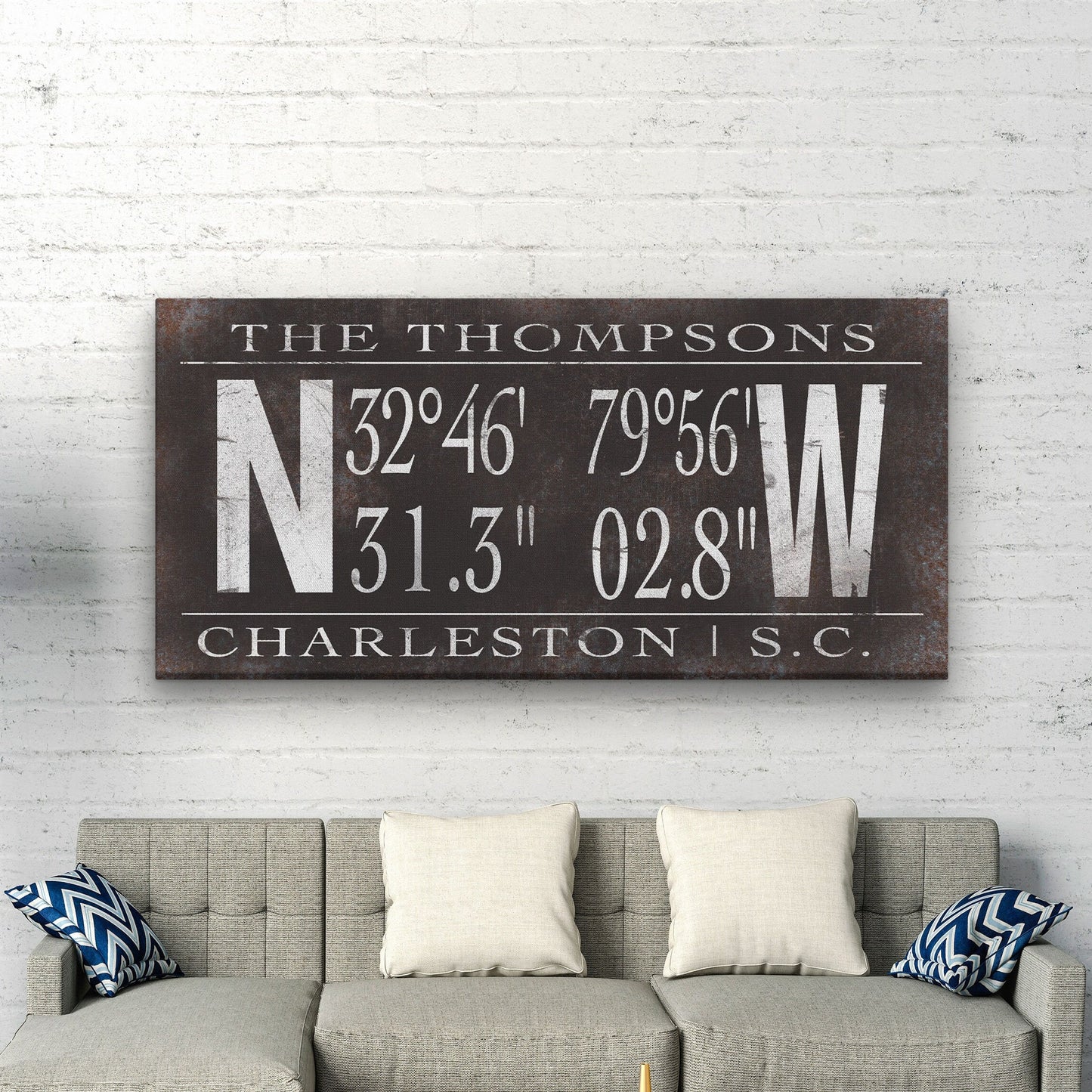 Custom Coordinate Sign Personalized Latitude Longitude Canvas Last Name Vintage Family Name Sign GPS Coordinates Rustic Farmhouse wall art
