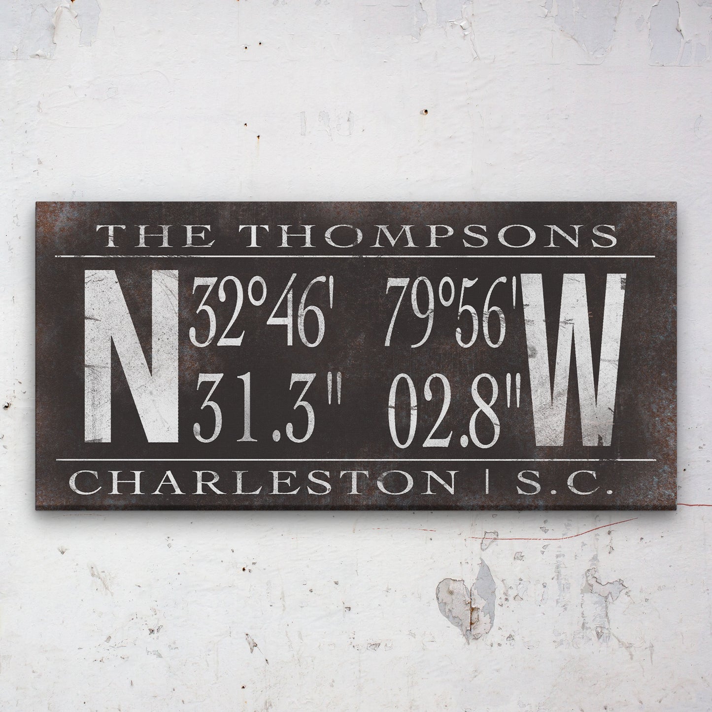 Custom Coordinate Sign Personalized Latitude Longitude Canvas Last Name Vintage Family Name Sign GPS Coordinates Rustic Farmhouse wall art