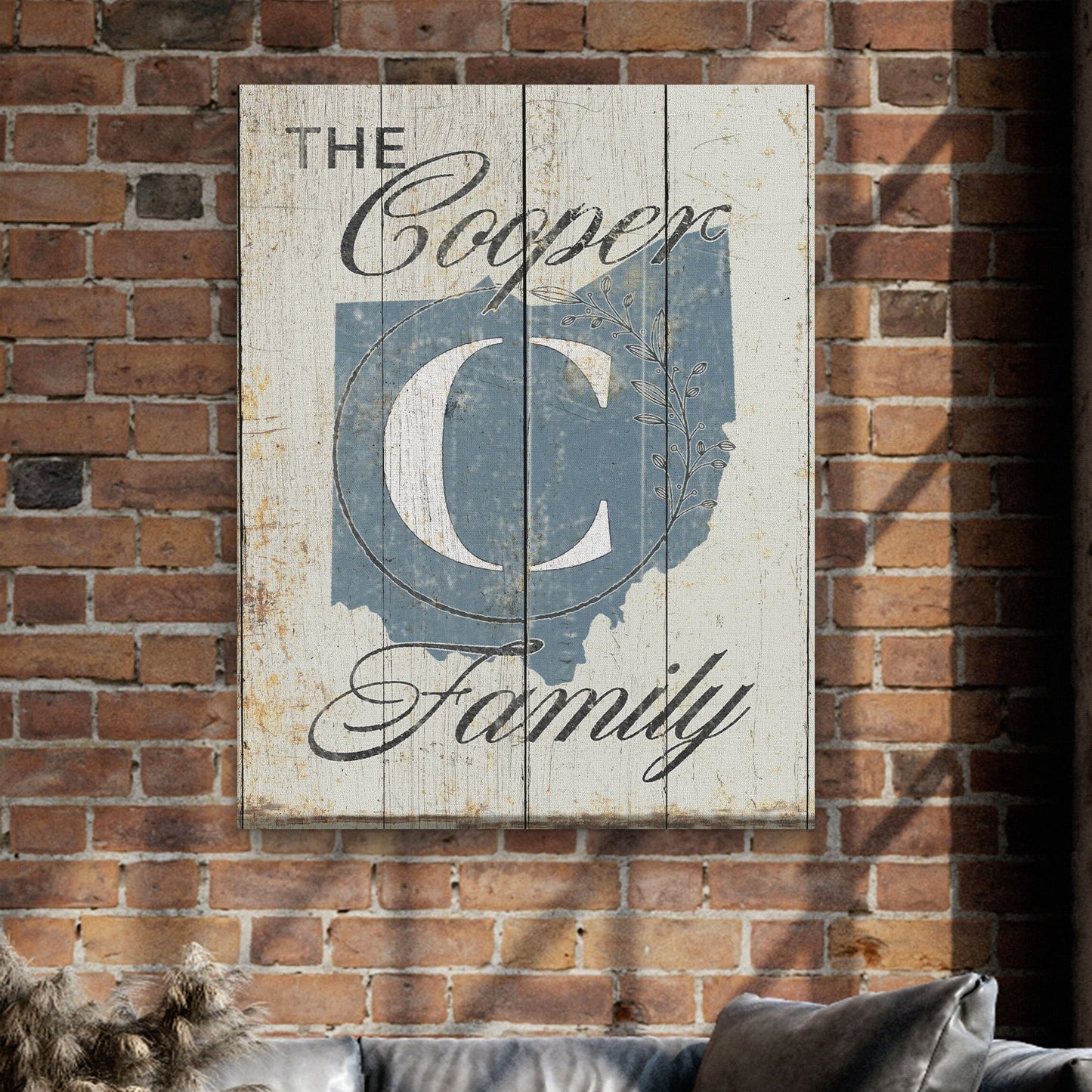 Personalized Family Name and State Sign, Custom State Sign With Name, Distressed Wood Farmhouse Look Canvas, Personalized Gift, Wedding Gift