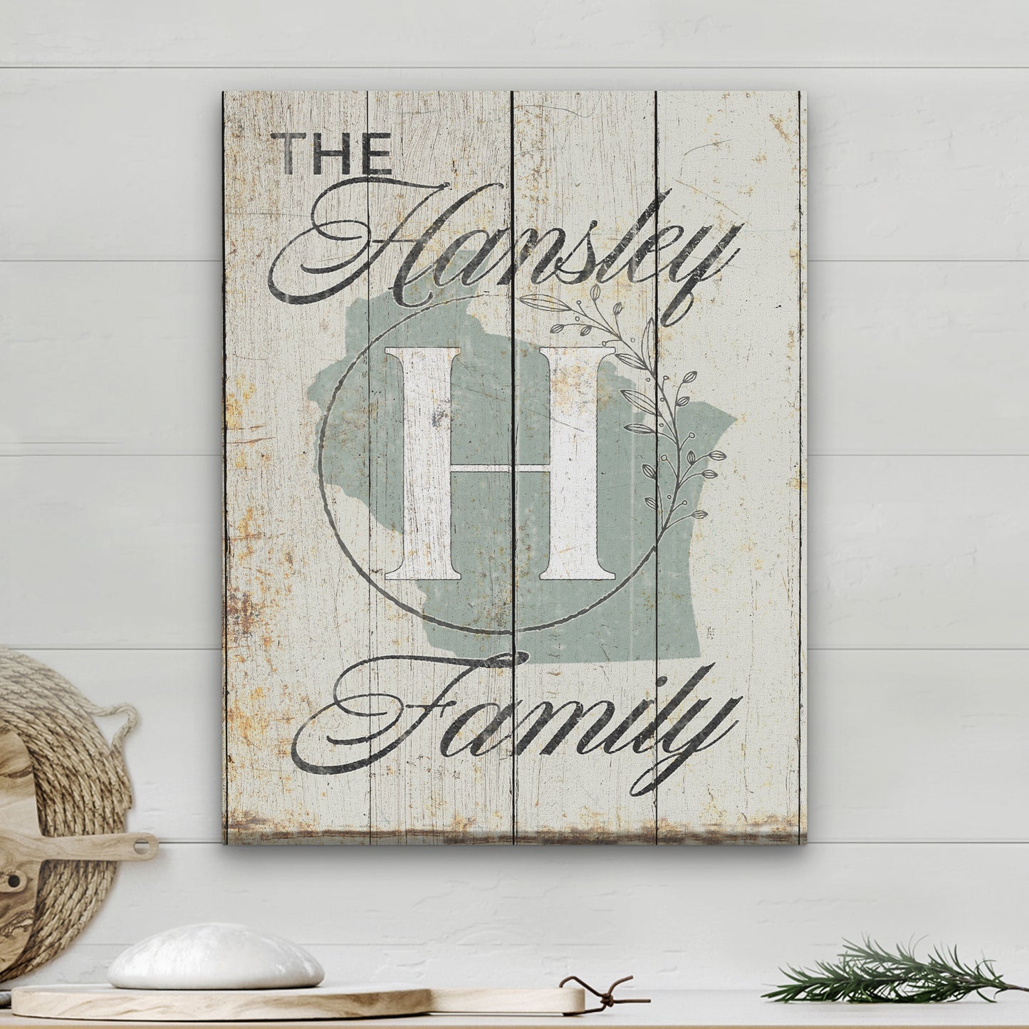 Personalized Family Name and State Sign, Custom State Sign With Name, Distressed Wood Farmhouse Look Canvas, Personalized Gift, Wedding Gift