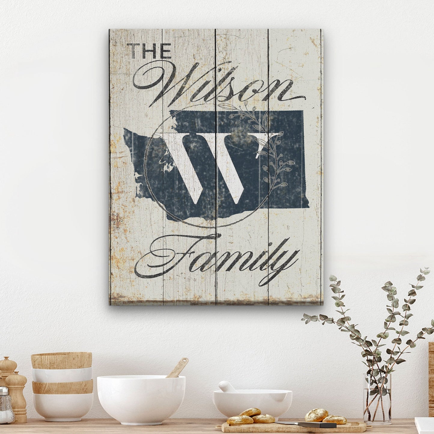 Personalized Family Name and State Sign, Custom State Sign With Name, Distressed Wood Farmhouse Look Canvas, Personalized Gift, Wedding Gift