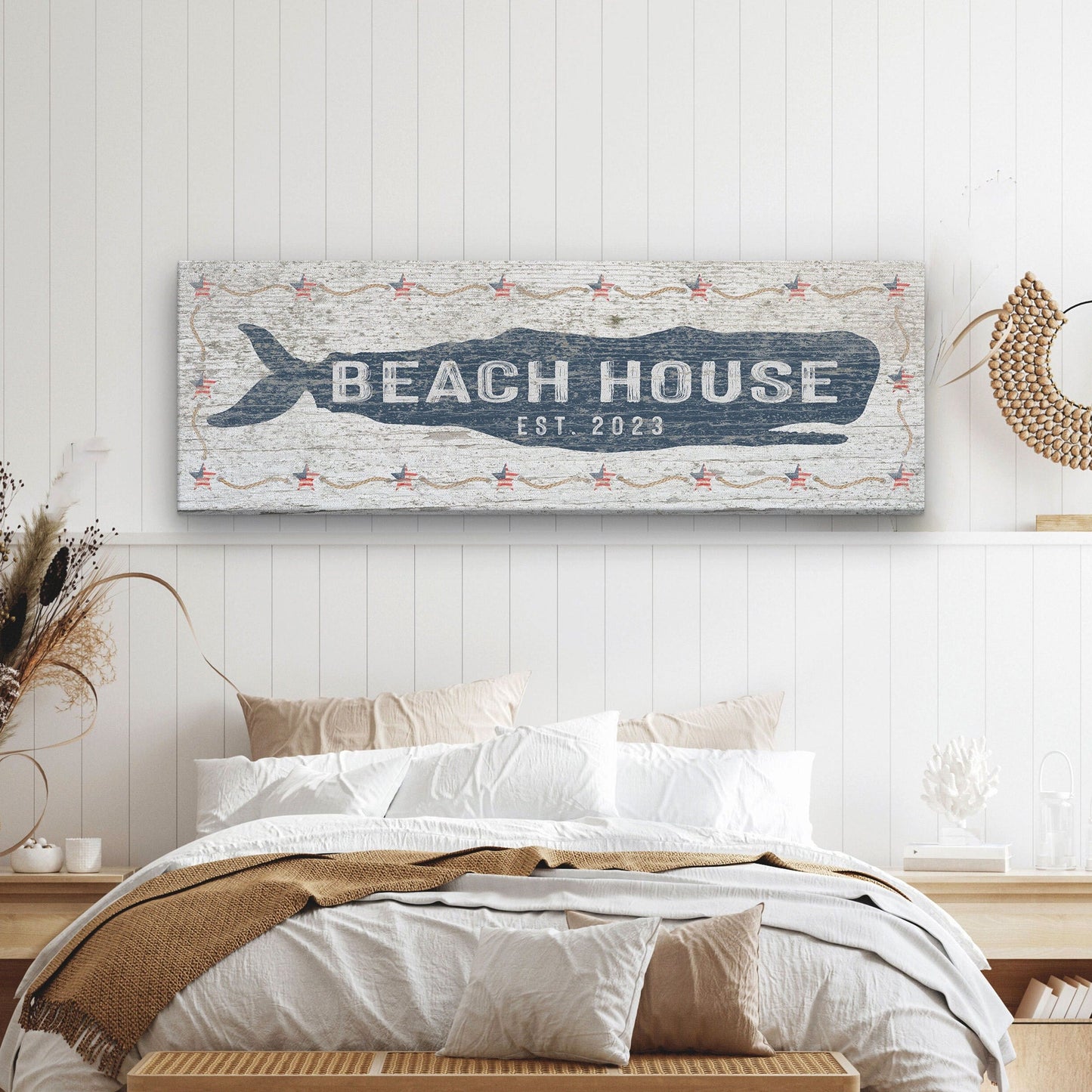 Whale Beach House Canvas Sign - personalized coastal canvas wall art option 2