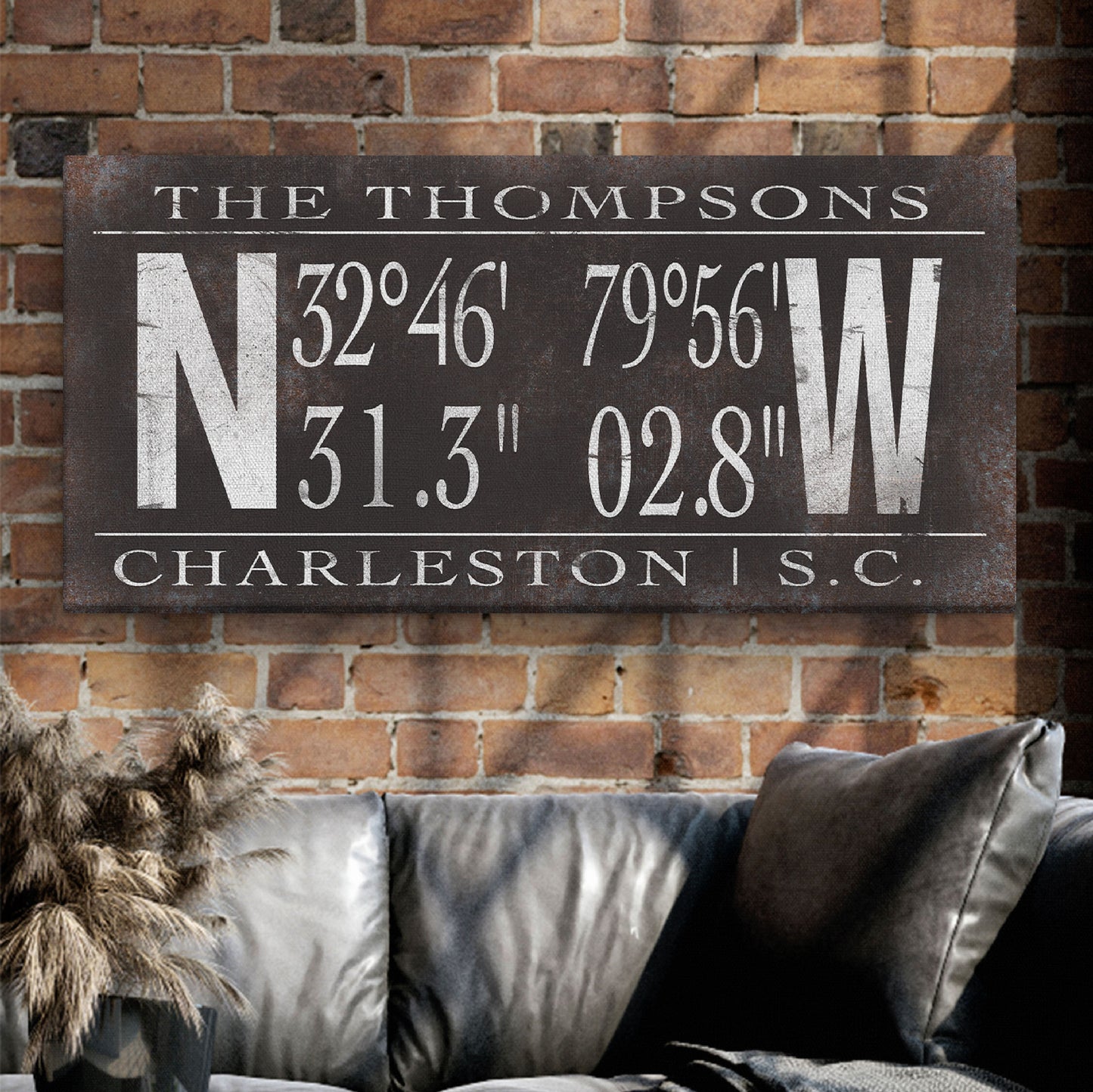 Custom Coordinate Sign Personalized Latitude Longitude Canvas Last Name Vintage Family Name Sign GPS Coordinates Rustic Farmhouse wall art
