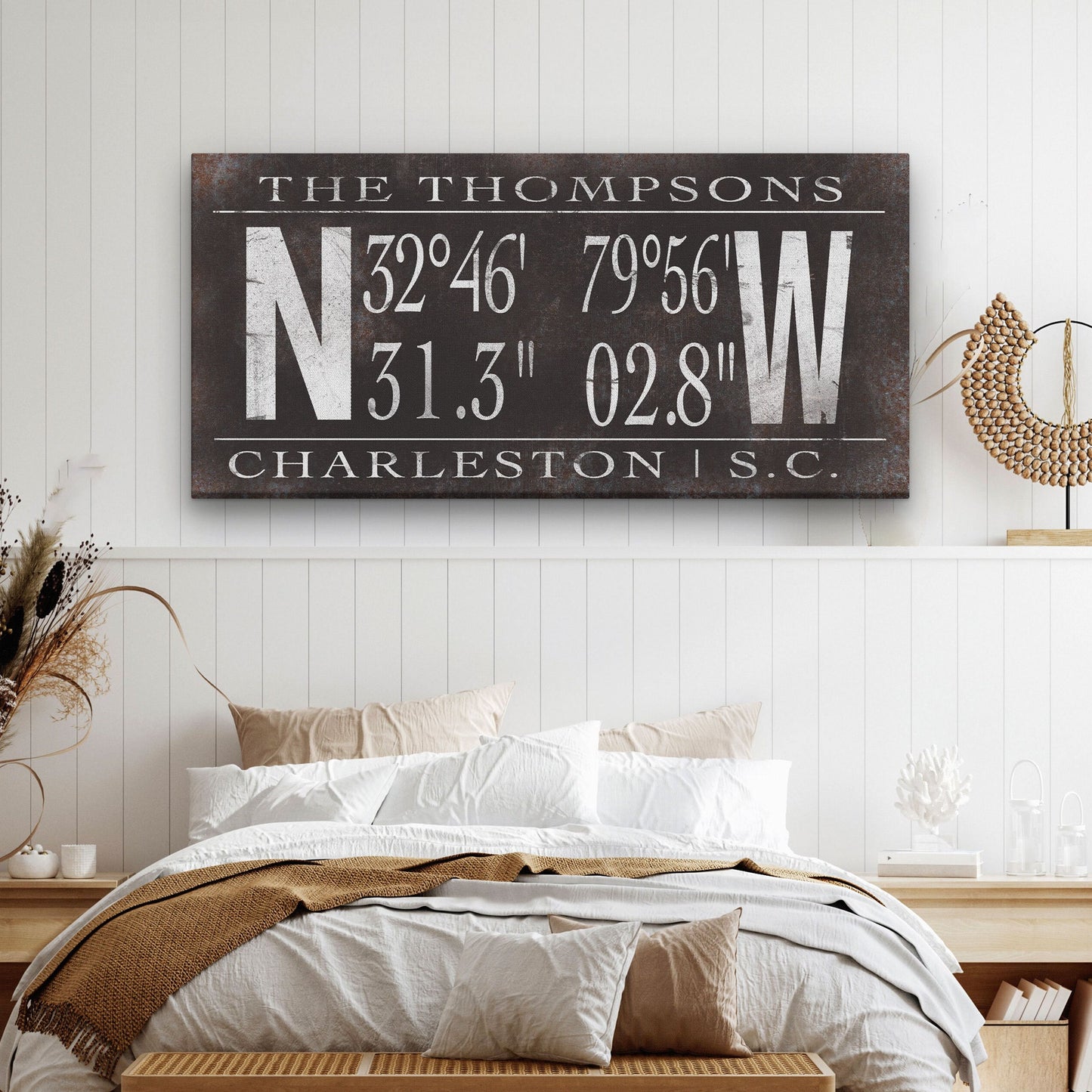 Custom Coordinate Sign Personalized Latitude Longitude Canvas Last Name Vintage Family Name Sign GPS Coordinates Rustic Farmhouse wall art