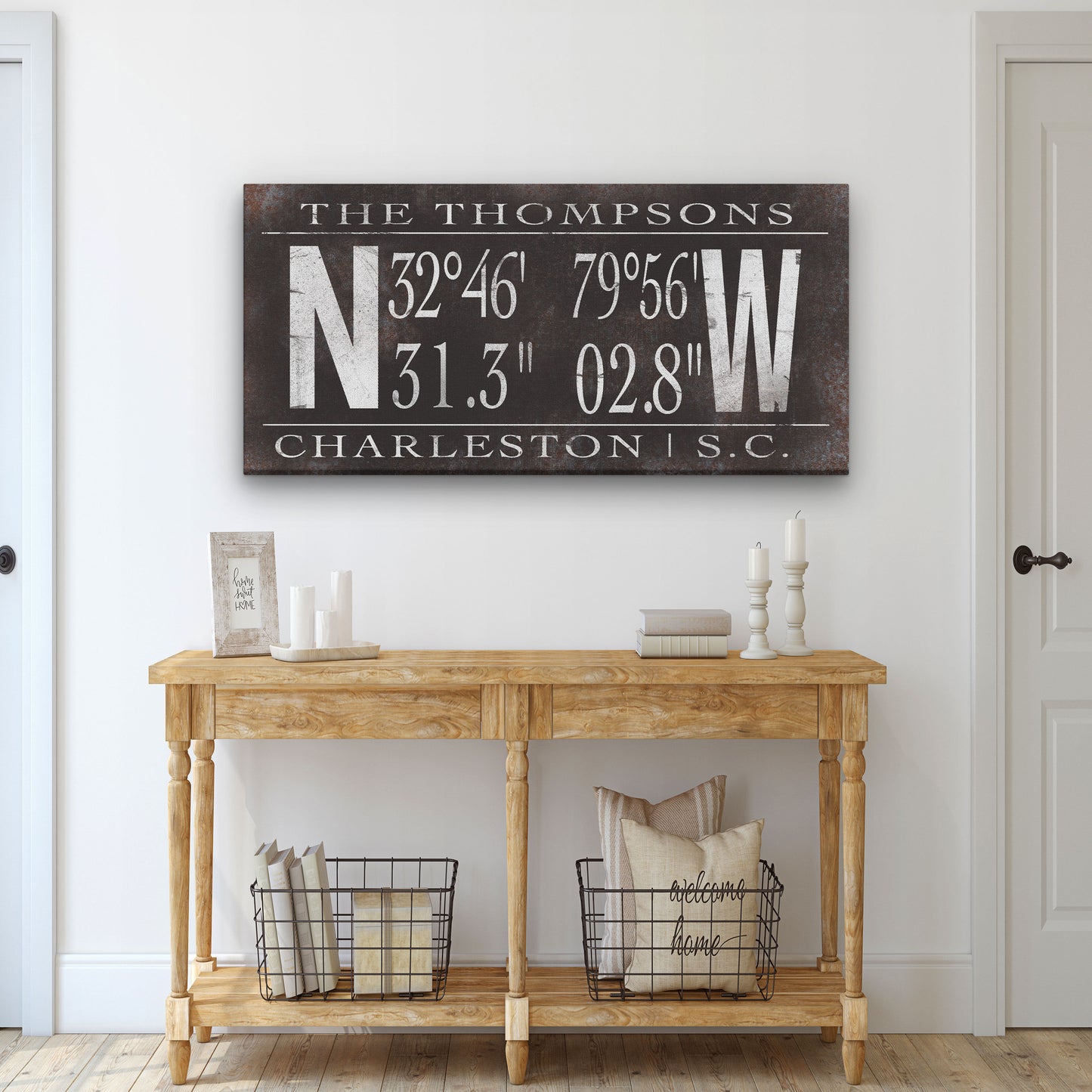 Custom Coordinate Sign Personalized Latitude Longitude Canvas Last Name Vintage Family Name Sign GPS Coordinates Rustic Farmhouse wall art