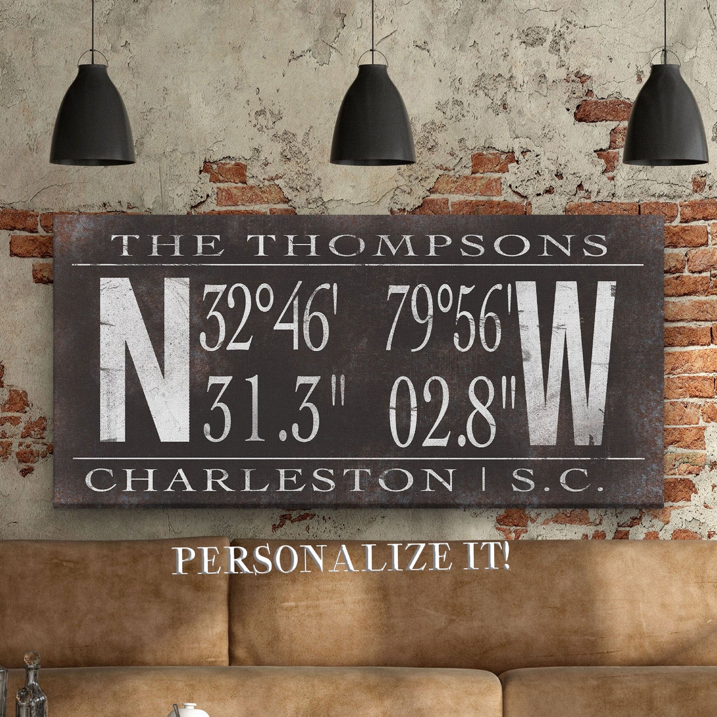 Custom Coordinate Sign Personalized Latitude Longitude Canvas Last Name Vintage Family Name Sign GPS Coordinates Rustic Farmhouse wall art