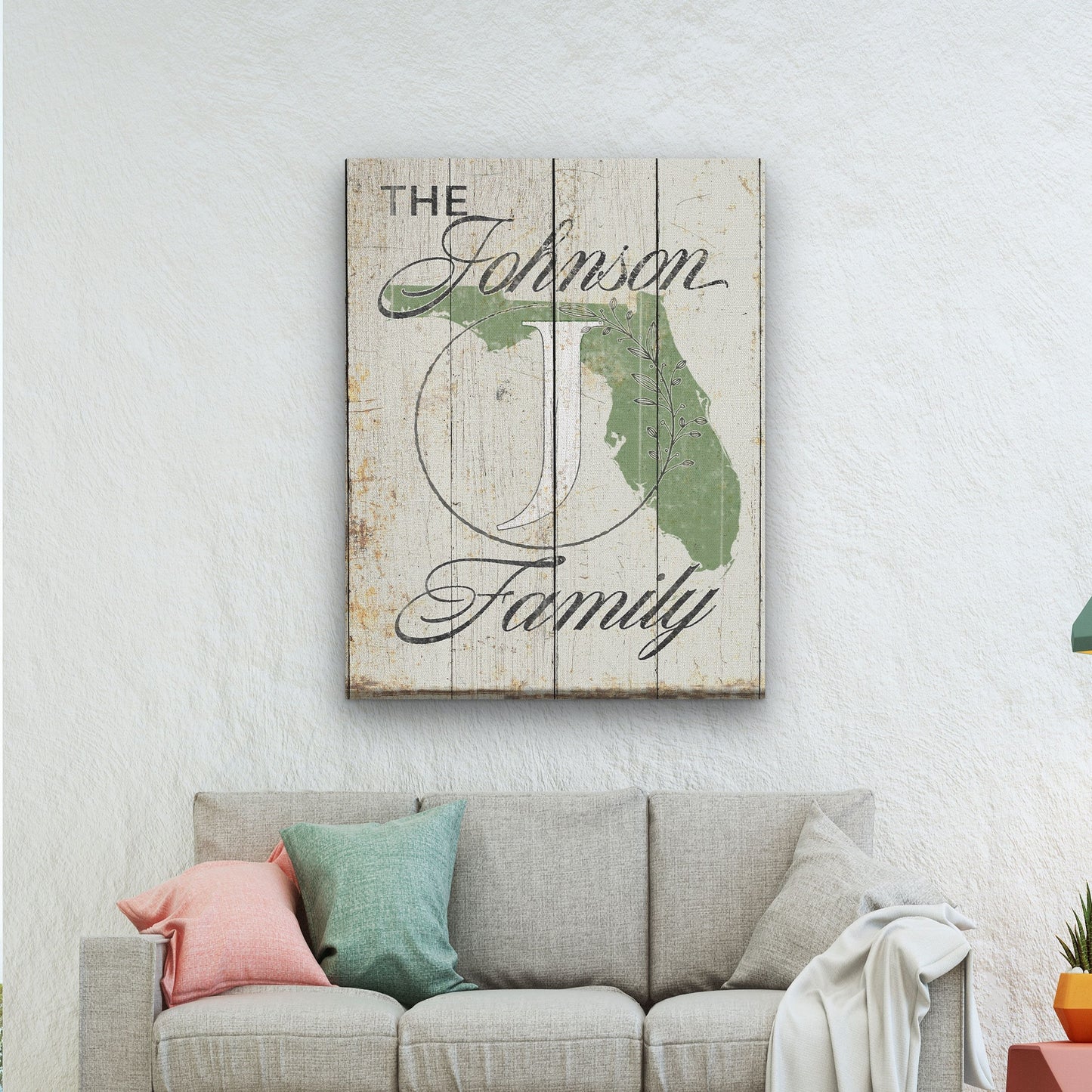 Personalized Family Name and State Sign, Custom State Sign With Name, Distressed Wood Farmhouse Look Canvas, Personalized Gift, Wedding Gift