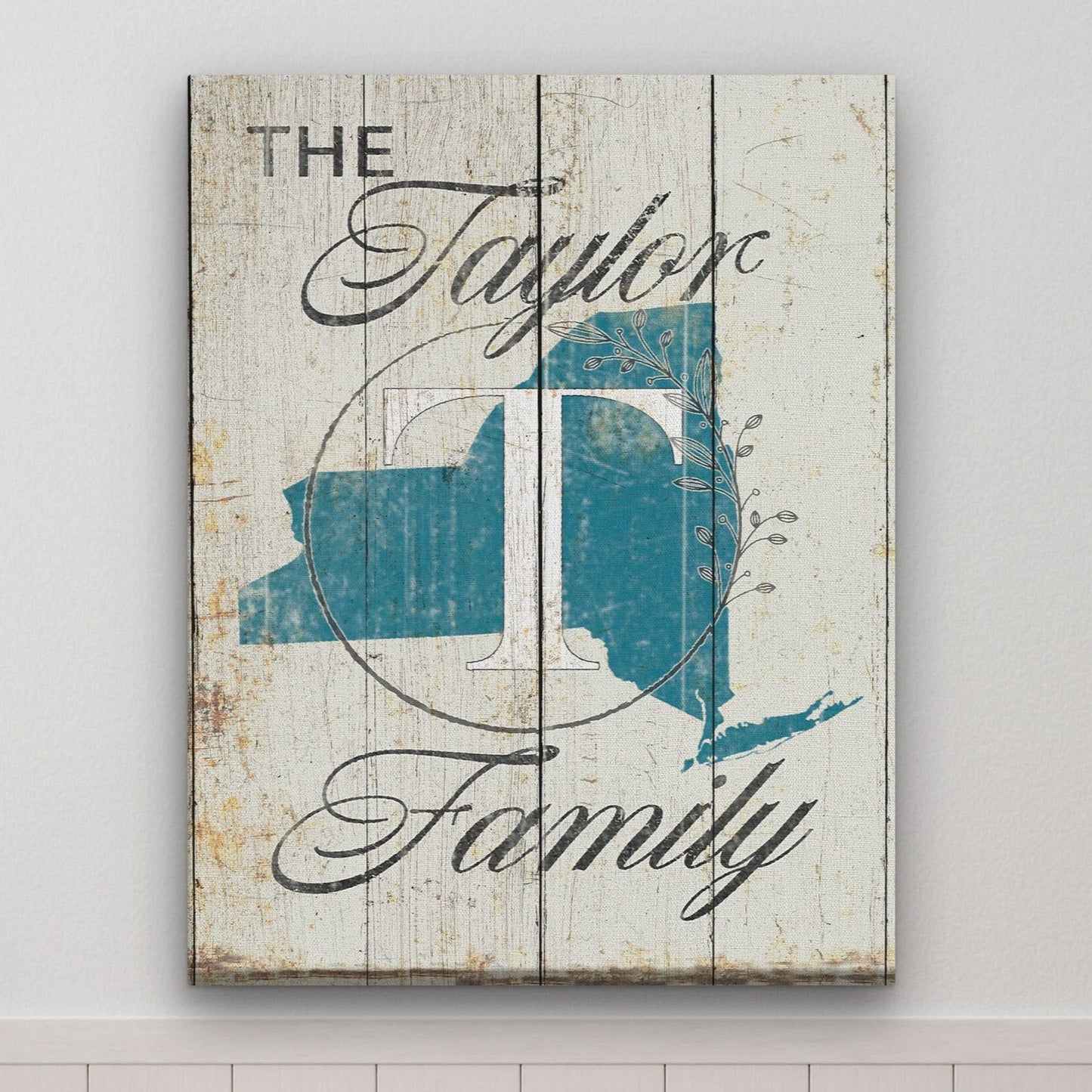 Personalized Family Name and State Sign, Custom State Sign With Name, Distressed Wood Farmhouse Look Canvas, Personalized Gift, Wedding Gift