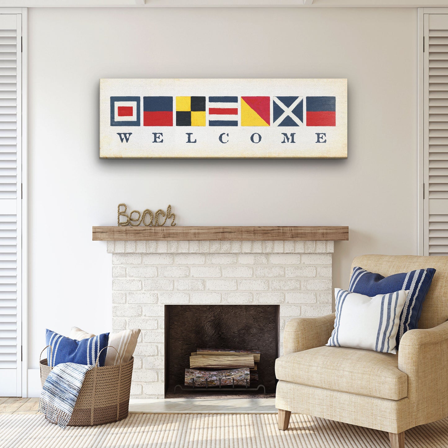 Nautical Flag Welcome Sign, Coastal Wall Decor Sign, Vintage Nautical Sign, Housewarming Gift, Beach Lake House Decor, Maritime Signal flag