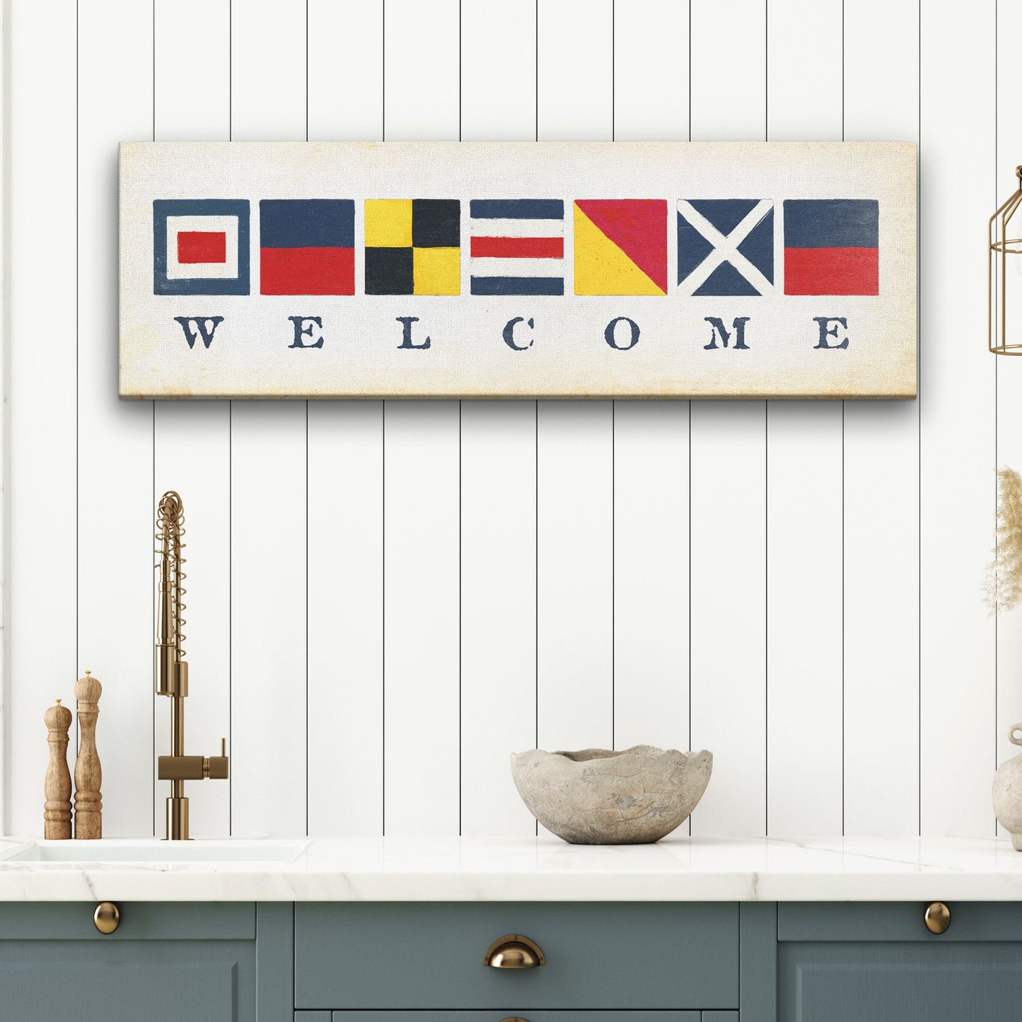 Nautical Flag Welcome Sign, Coastal Wall Decor Sign, Vintage Nautical Sign, Housewarming Gift, Beach Lake House Decor, Maritime Signal flag