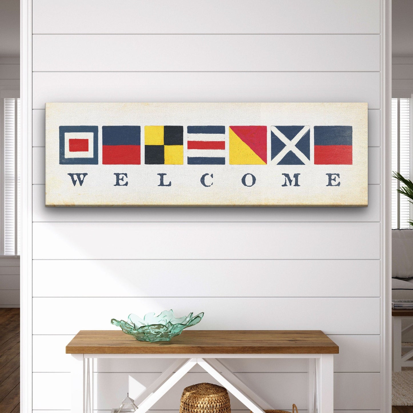 Nautical Flag Welcome Sign, Coastal Wall Decor Sign, Vintage Nautical Sign, Housewarming Gift, Beach Lake House Decor, Maritime Signal flag