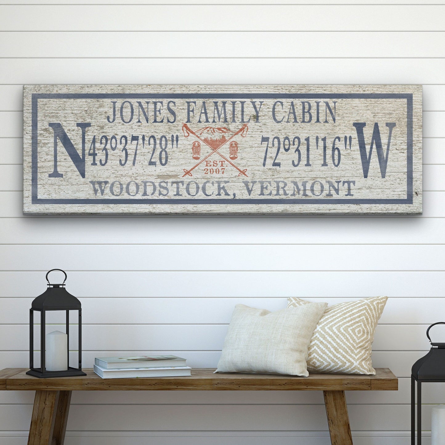 Ski Lodge Sign, Ski Lodge Decor, Personalized Coordinates Sign, Family Name Latitude Longitude Rustic Lodge Art Established Date Cabin Decor