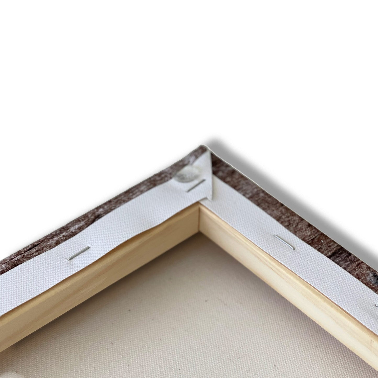 Beach house whale canvas sign close-up showing museum-quality stretcher bar and canvas weave detail