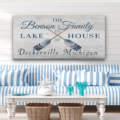 Custom GPS coordinates canvas with oar silhouettes full product view on wooden frame