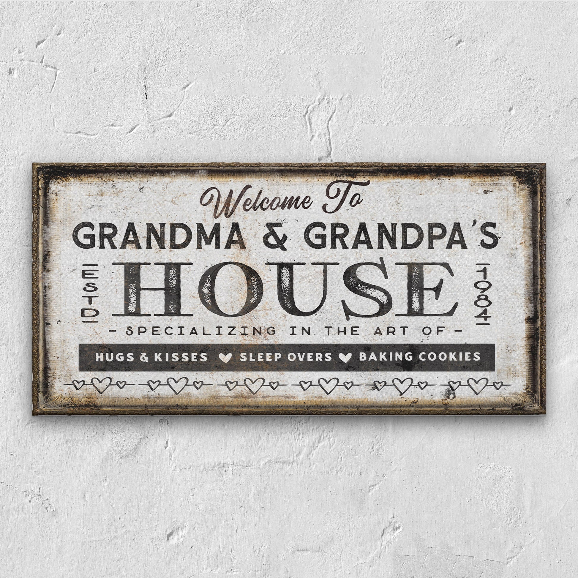 Personalized grandma and grandpas house canvas sign with custom names in coastal cabin style