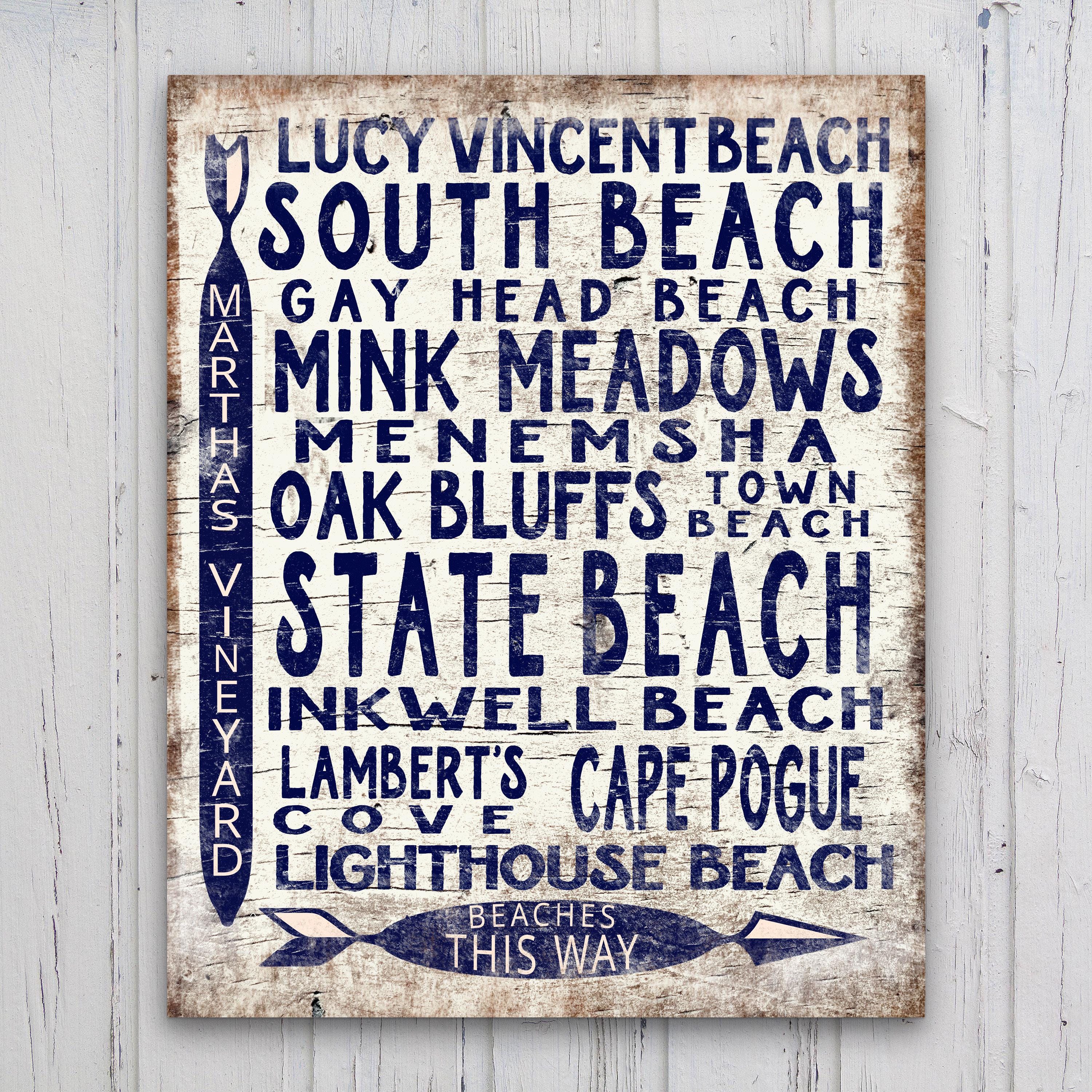 Martha's Vineyard Beaches Sign - Vintage Wood Look Vineyard Arrow Sign ...