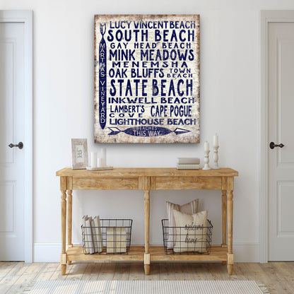 Vintage Vineyard beaches canvas in entryway with weathered wood look and nautical styling
