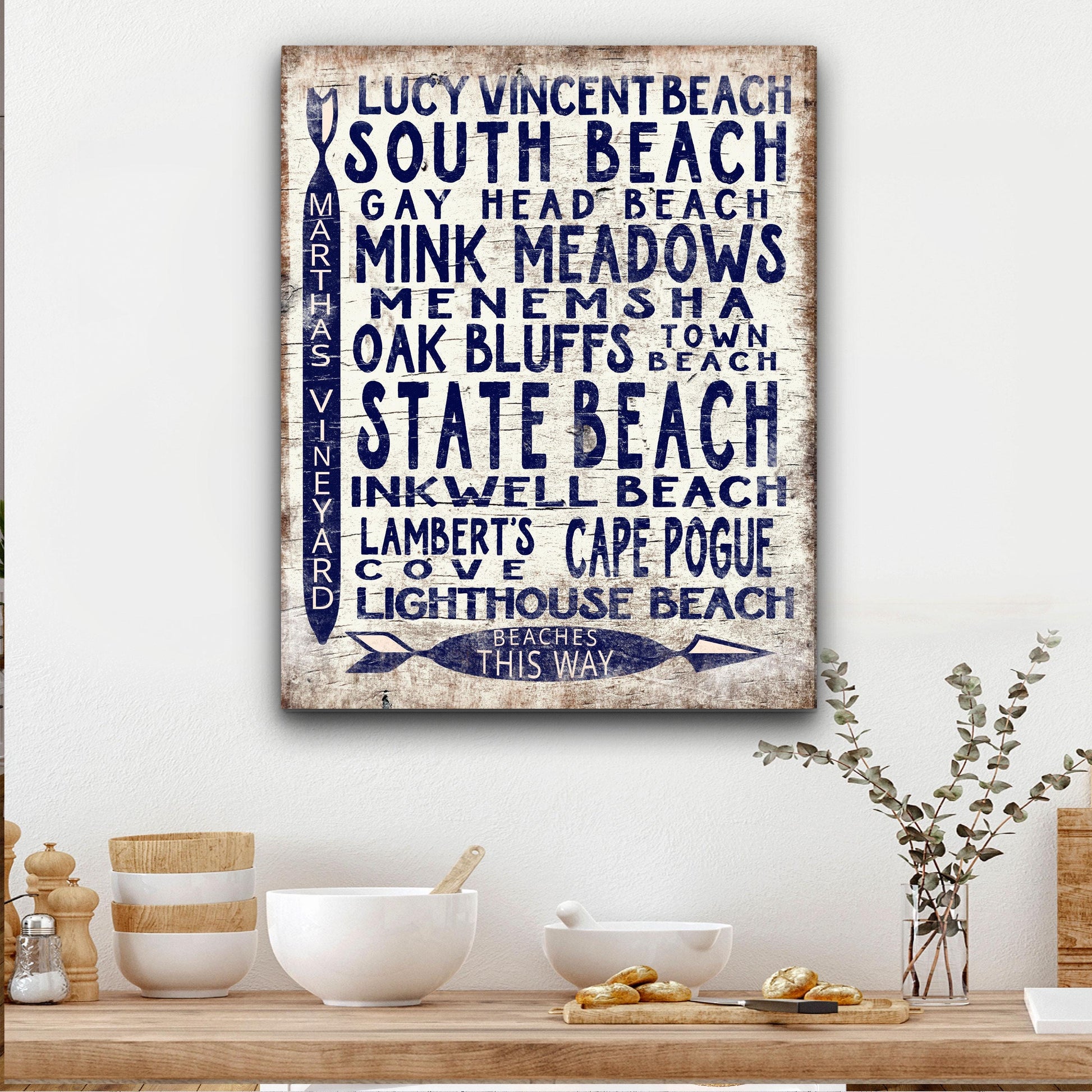Marthas Vineyard arrow sign full product view showing vintage color palette and complete design