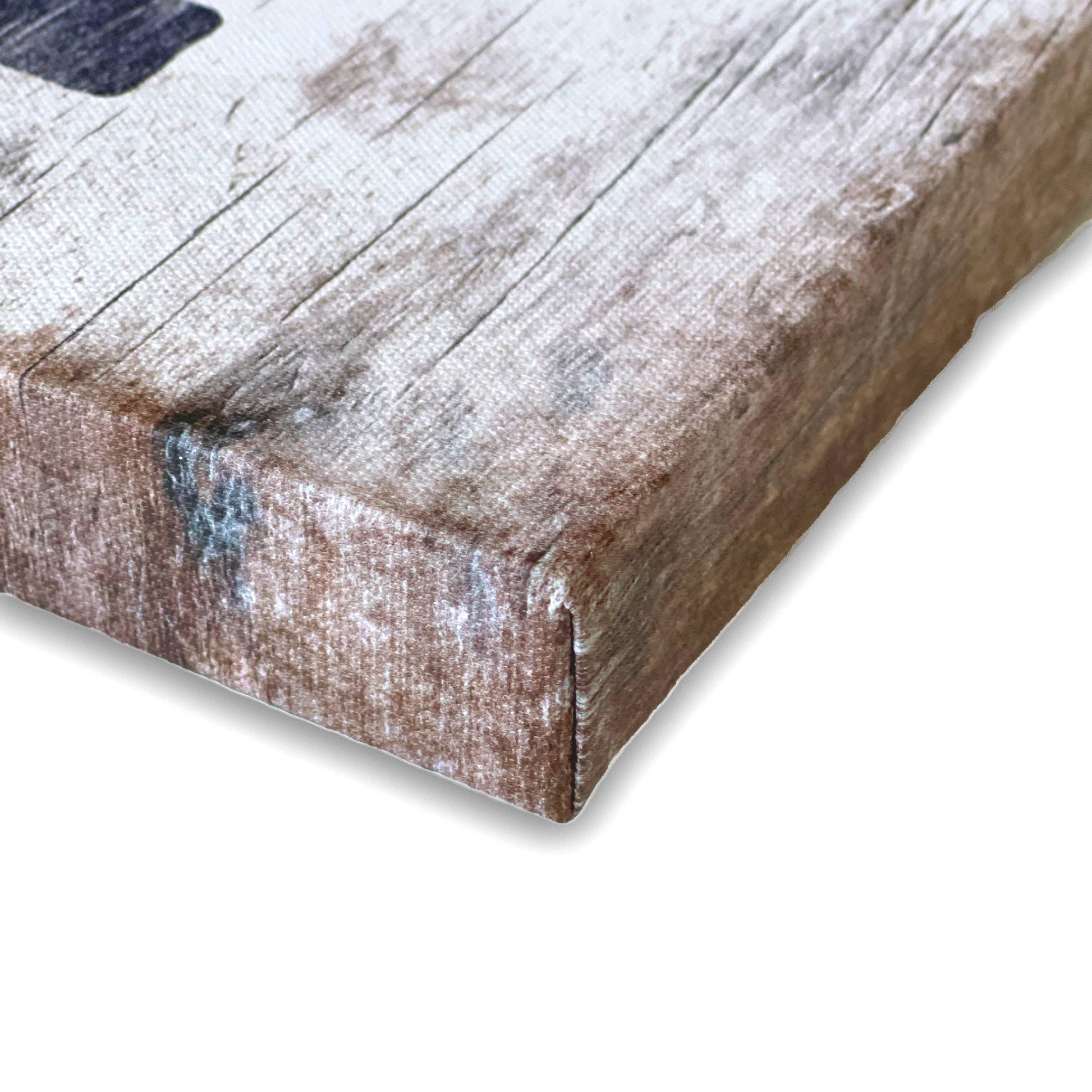 Vineyard beaches canvas edge detail showing wood grain texture and quality frame construction