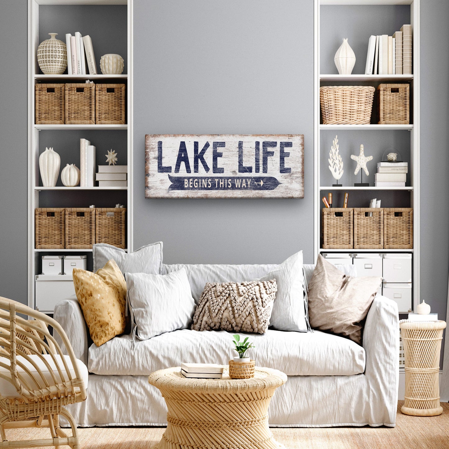 Custom lake life sign showing multiple size options on display