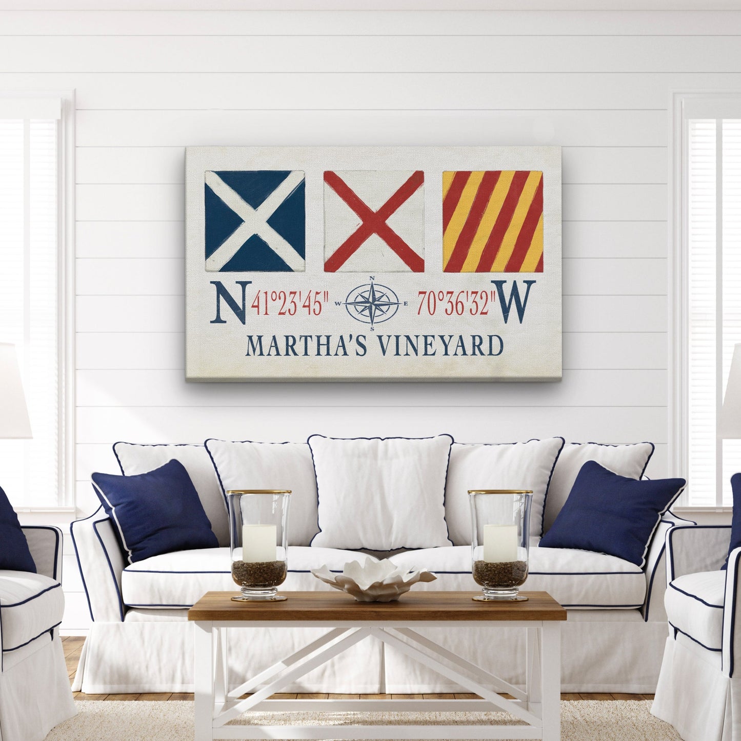 Martha's Vineyard Canvas Print - Nautical Signal Flags & Coordinates