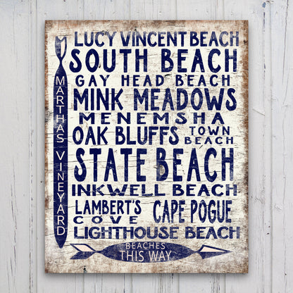 Martha's Vineyard Beaches Sign - Vintage Wood Look Vineyard Arrow Sign