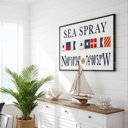 Personalized Nautical Flag Family Name with Coordinates