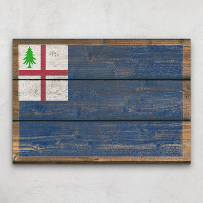 Rustic distressed Bunker Hill flag canvas sign with wood-look background