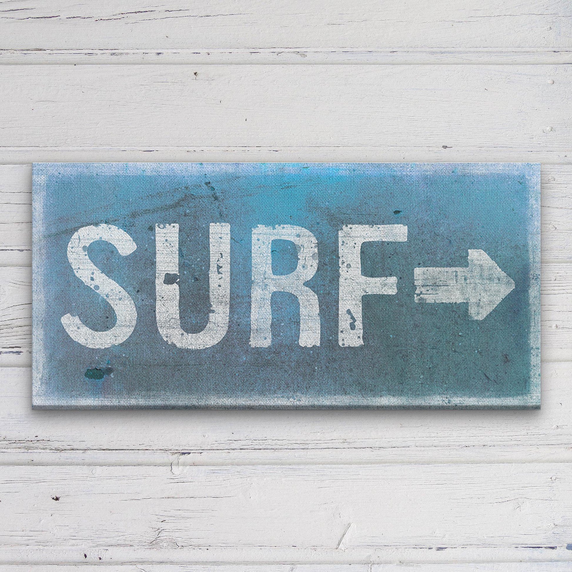 Distressed Surf Sign, Surf Shack Weathered Sign, Surf Shop Beach Decor, Beach Canvas Wall Hanging, Vintage Surf Art, Arrow Sign