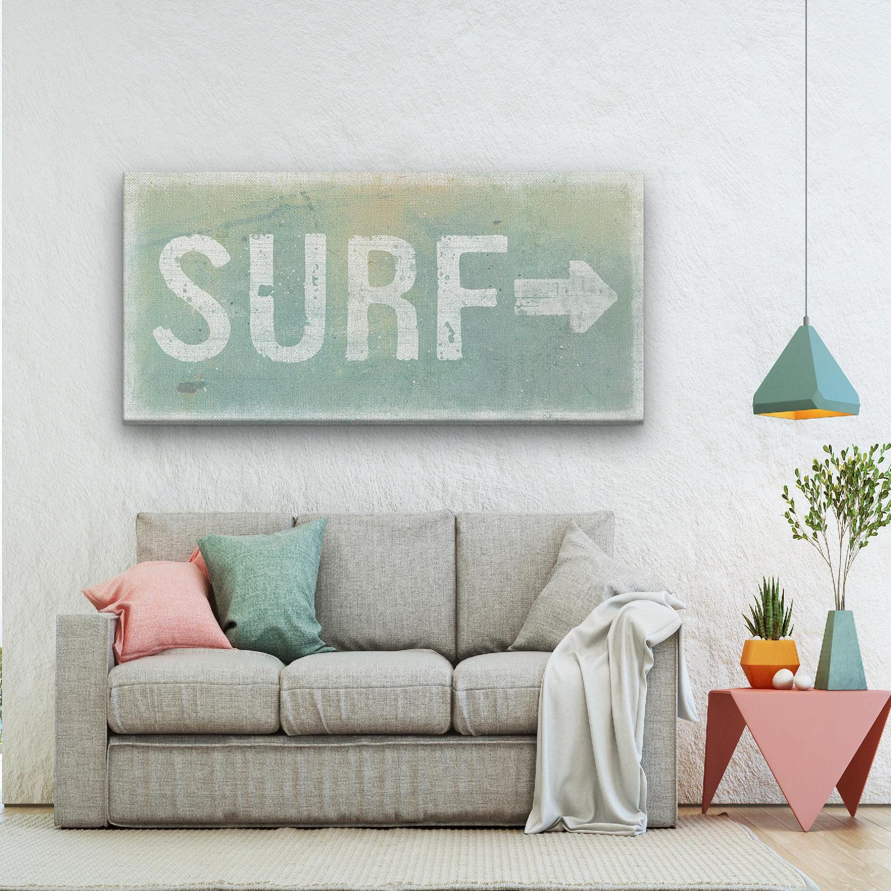 Distressed Surf Sign, Surf Shack Weathered Sign, Surf Shop Beach Decor, Beach Canvas Wall Hanging, Vintage Surf Art, Arrow Sign
