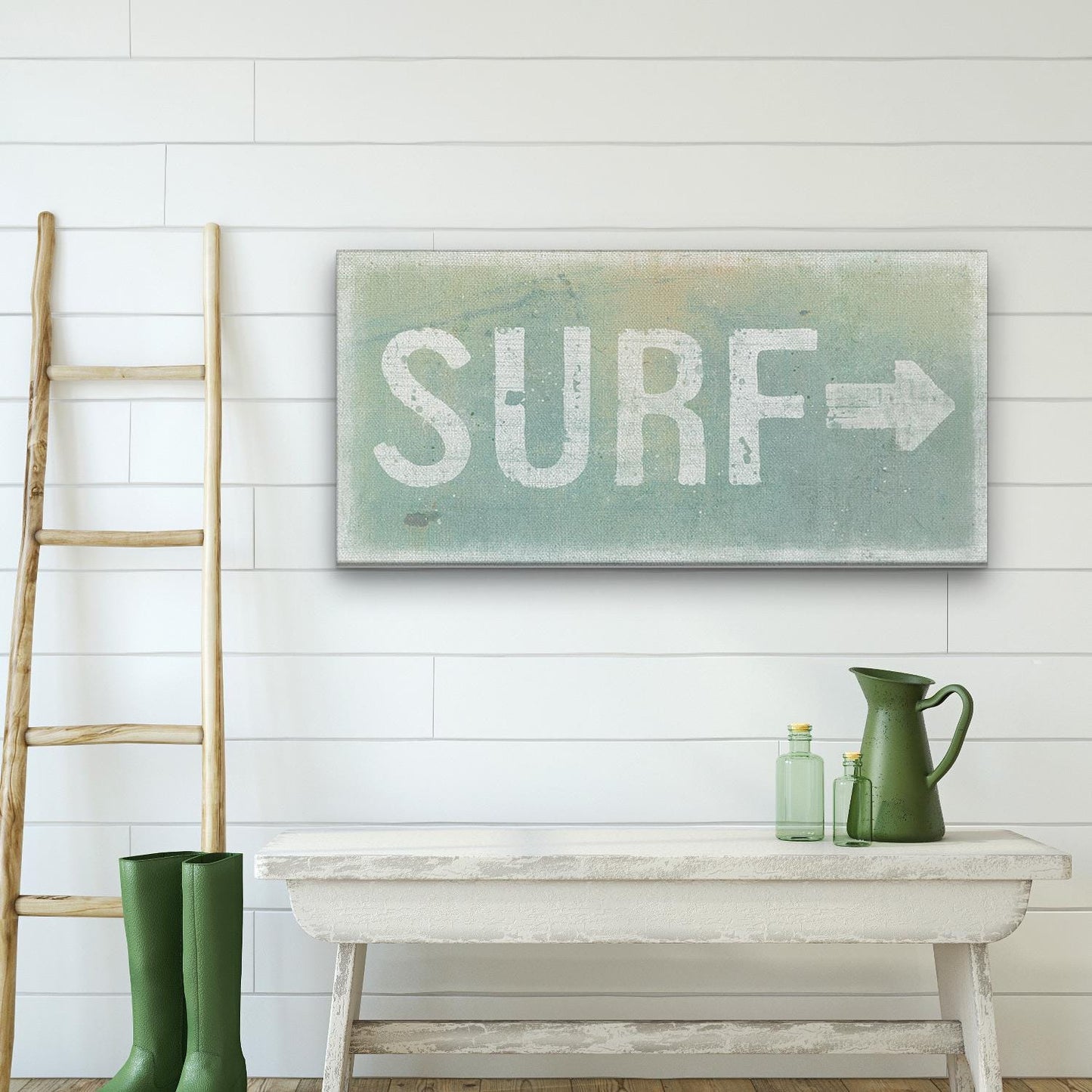 Distressed Surf Sign, Surf Shack Weathered Sign, Surf Shop Beach Decor, Beach Canvas Wall Hanging, Vintage Surf Art, Arrow Sign