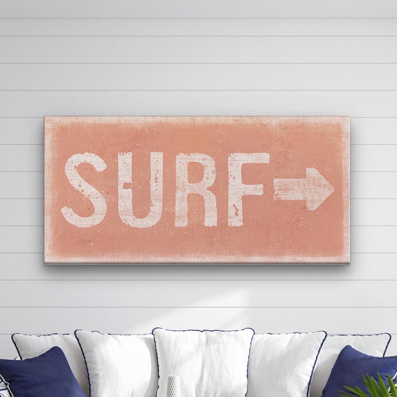Distressed Surf Sign, Surf Shack Weathered Sign, Surf Shop Beach Decor, Beach Canvas Wall Hanging, Vintage Surf Art, Arrow Sign