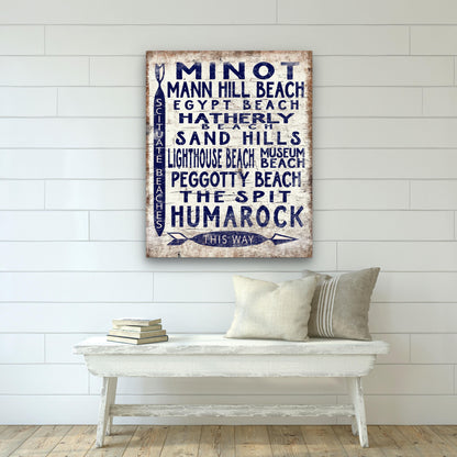 Scituate Beaches Sign, Vintage Wood Look Scituate, MA Arrow Sign, Minot, Peggotty, Lighthouse, Humarock, Egypt Beach