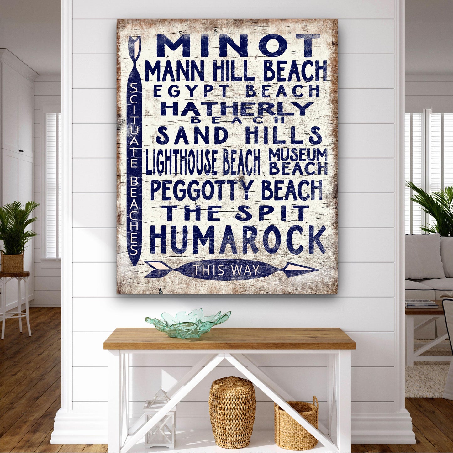 Scituate Beaches Sign, Vintage Wood Look Scituate, MA Arrow Sign, Minot, Peggotty, Lighthouse, Humarock, Egypt Beach