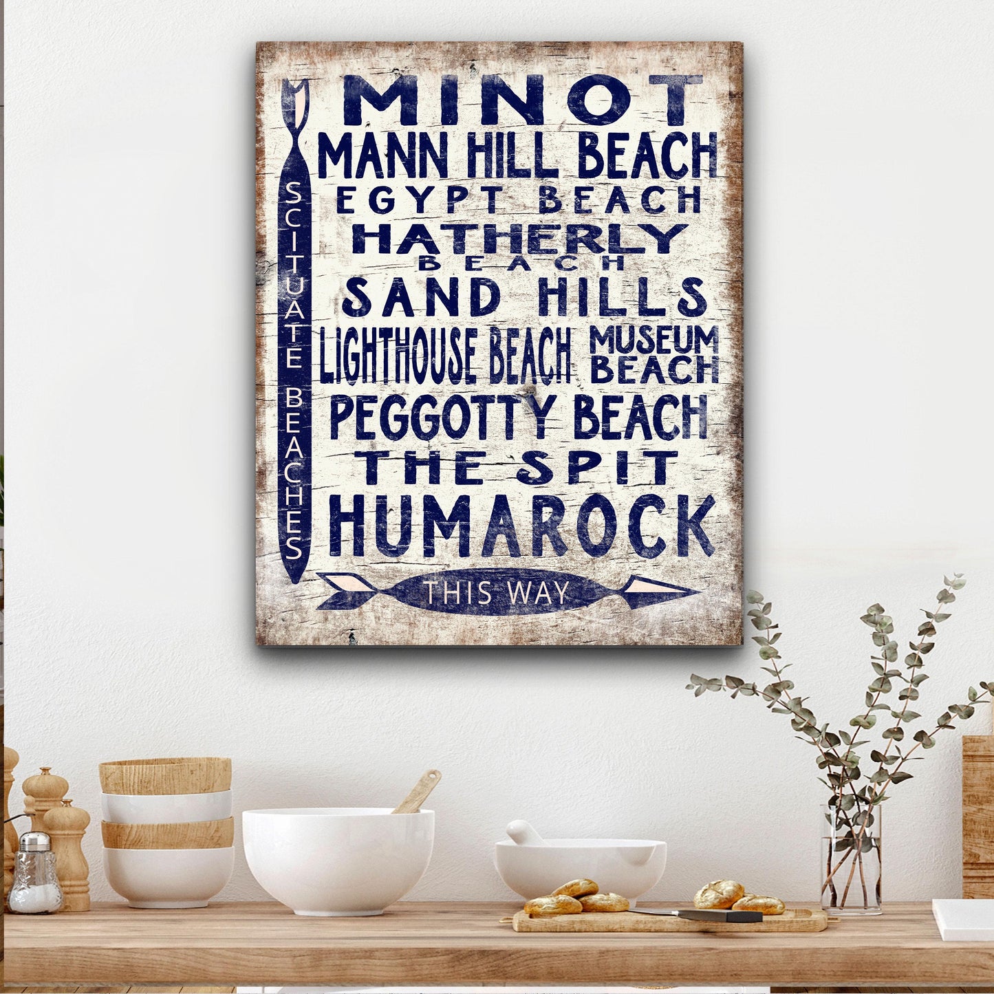 Scituate Beaches Sign, Vintage Wood Look Scituate, MA Arrow Sign, Minot, Peggotty, Lighthouse, Humarock, Egypt Beach