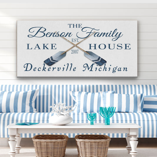 Personalized latitude longitude coordinates sign with rustic oars and paddles on canvas