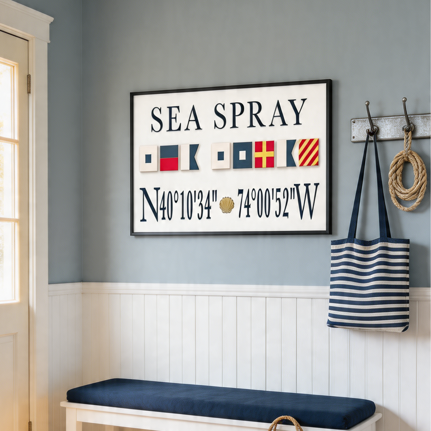 Personalized Nautical Flag Family Name with Coordinates