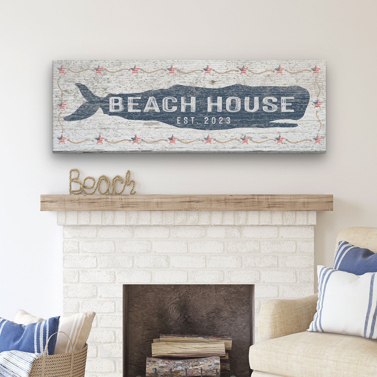 Whale Beach House Canvas Sign - Personalized Beach House Decor