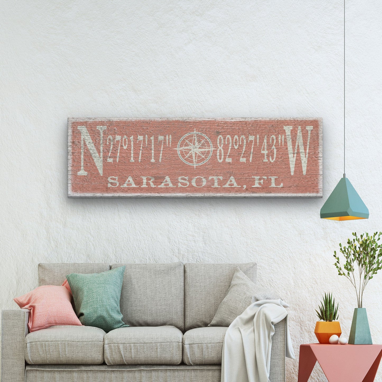 Personalized Coordinates Compass Rose Canvas Sign