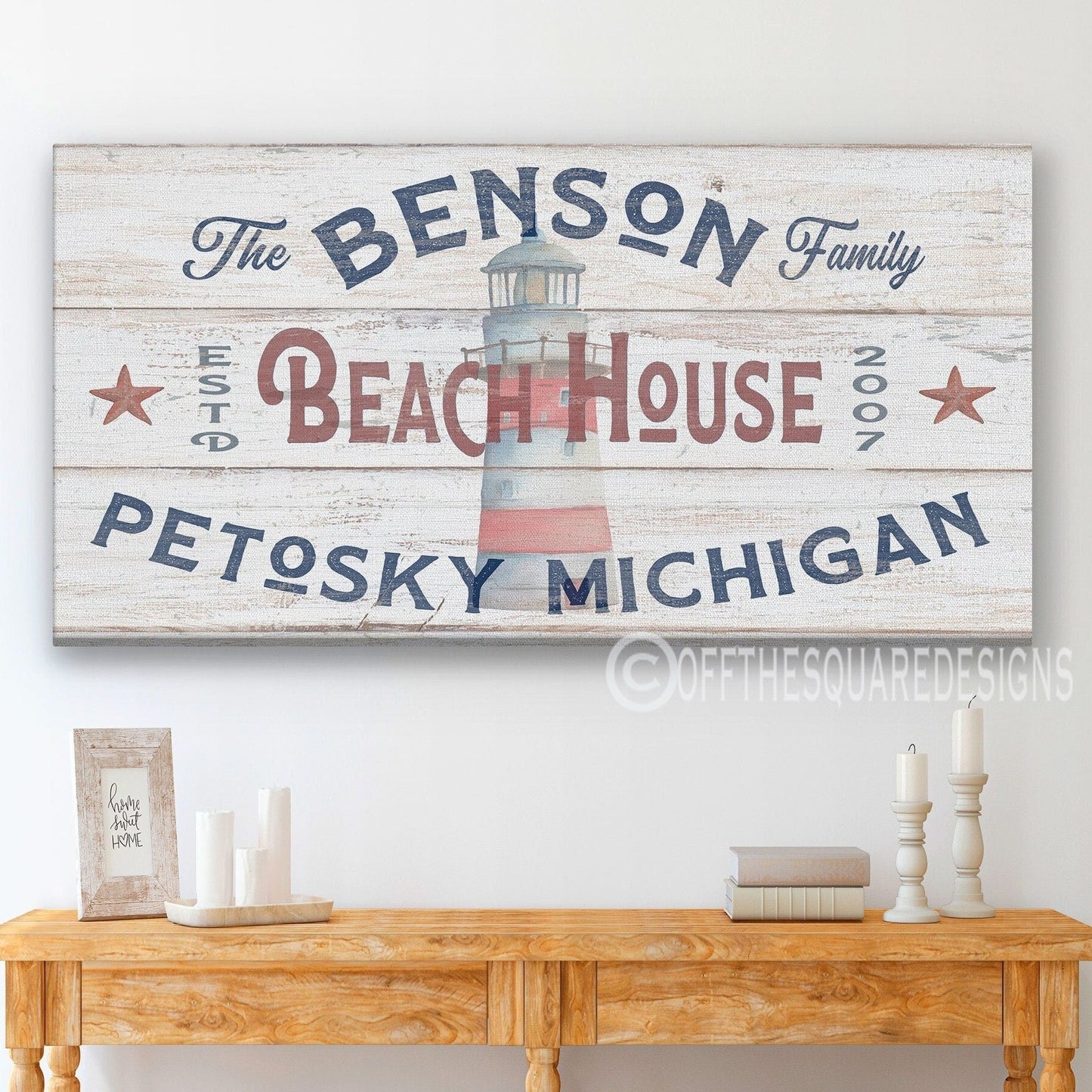 Beach House Family Name Sign | Personalized Beach House Canvas Wall Hanging