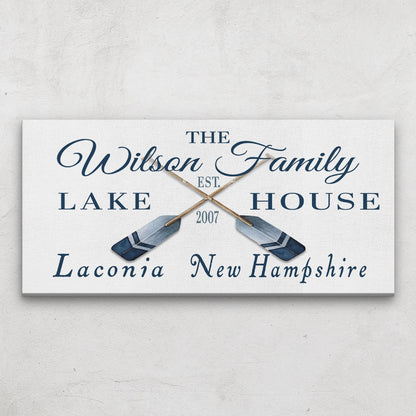 Personalizable Lake - Beach House Family Name Canvas Sign