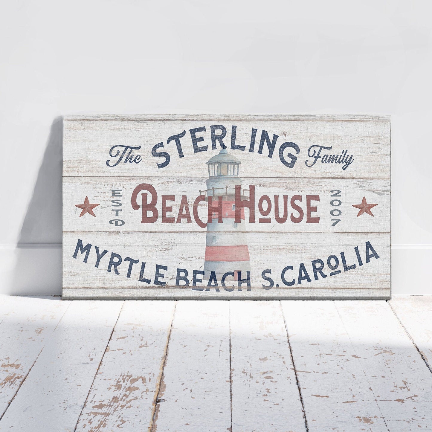Beach House Family Name Sign | Personalized Beach House Canvas Wall Hanging