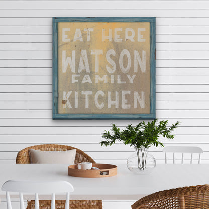 Eat Here Kitchen Custom Last Name Sign | Personalized Canvas Kitchen Sign